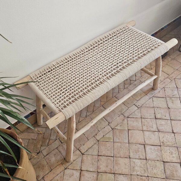 Handmade Moroccan Bench with Beige Cord Detailing