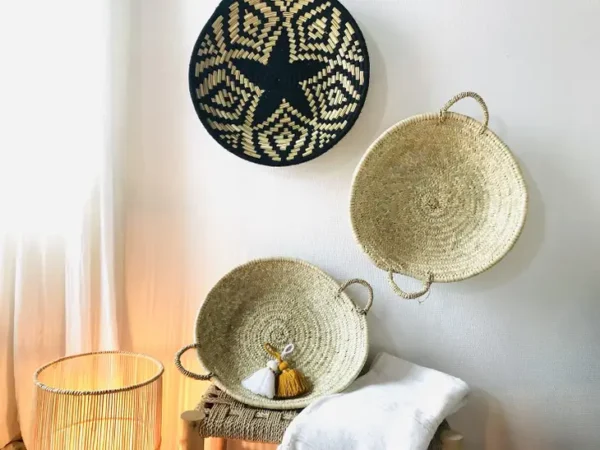 Moroccan Handmade Set Wicker Basket - Palm Leaf Trays Plate - Image 8