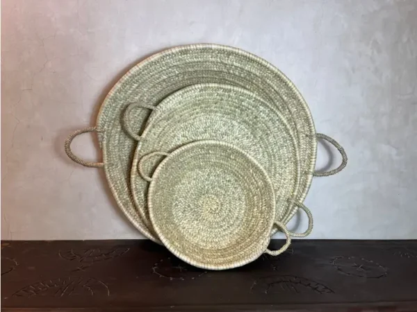 Moroccan Handmade Set Wicker Basket - Palm Leaf Trays Plate - Image 2