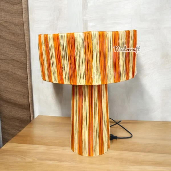 Orange Striped Raffia Table Lampshade, Woven Lamp Shade - Image 4