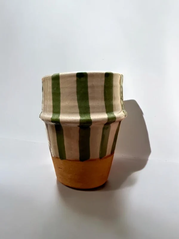 Handcrafted Moroccan Ceramic Cup with Green Stripes