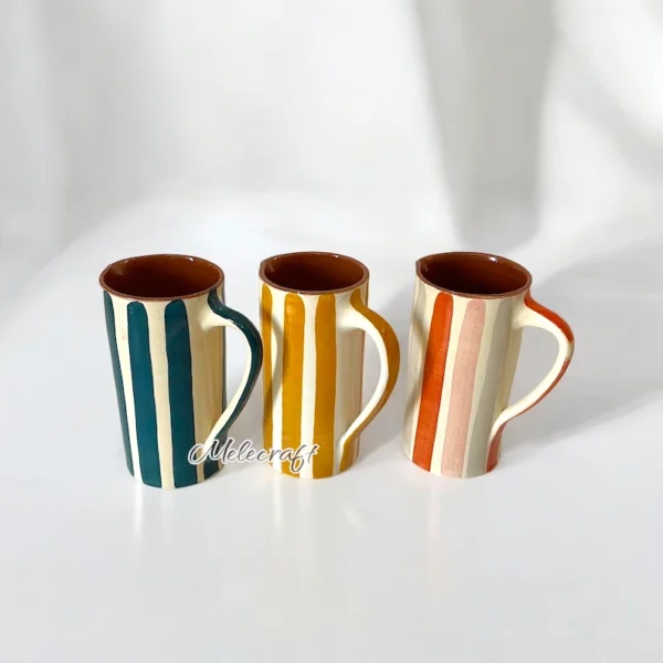 Handmade Striped Ceramic Mugs – Colorful Artisan Drinkware - Image 4