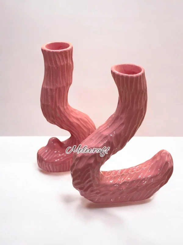 Handmade Pink Ceramic Vase, Dual Branch Design