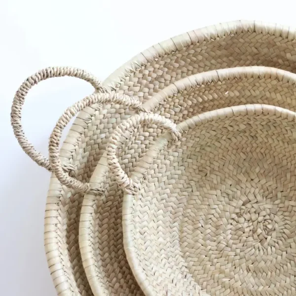 Moroccan Handmade Set Wicker Basket - Palm Leaf Trays Plate