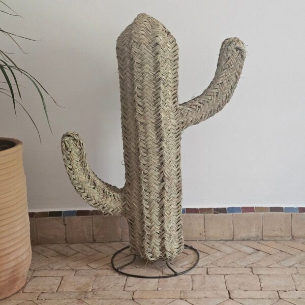 Handcrafted Moroccan Straw Cactus For Decorative Accent - Image 3